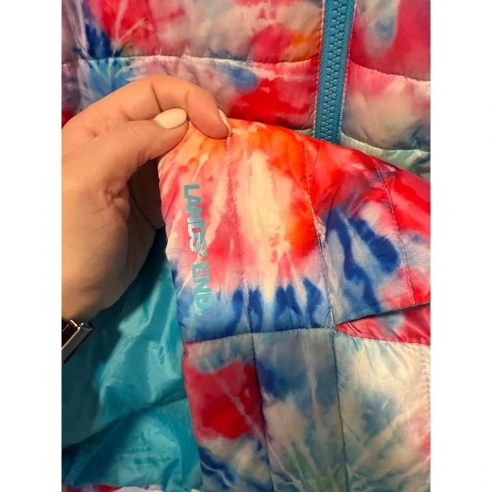 Lands End Kids Down Packable Hooded Jacket Girls XL VGUC Tie Dye